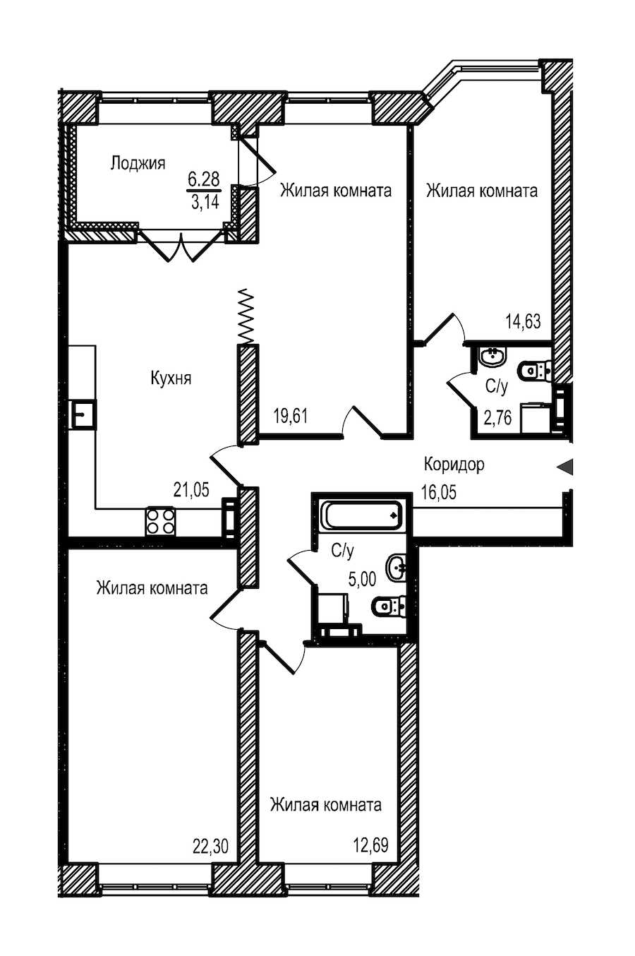 Четырехкомнатная квартира в : площадь 117.23 м2 , этаж: 3 – купить в Санкт-Петербурге
